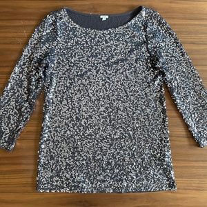 J. Crew Silver Sequin 3/4 Sleeve Tee Small
